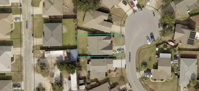 an aerial view of a house