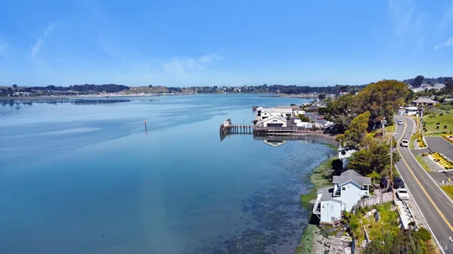 a view of a lake with houses