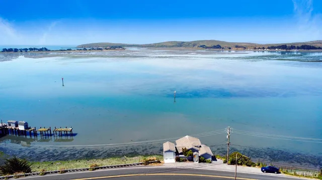 a view of lake and mountain