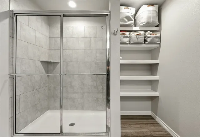 a bathroom with a shower