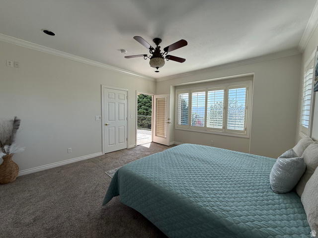 1562 Fairway Ridge Road Draper, UT 84020 - Photo 26 of 60 Carpeted interior with crown molding, recessed lighting, and a ceiling fan