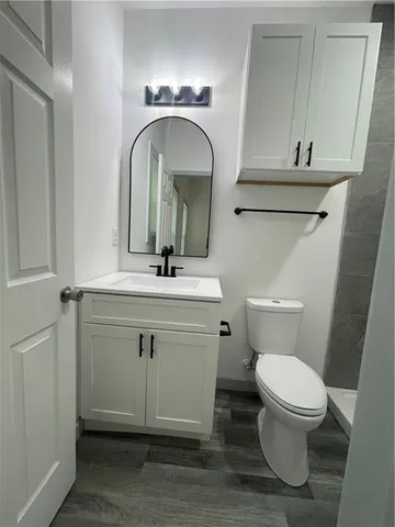a bathroom with a toilet a sink and mirror