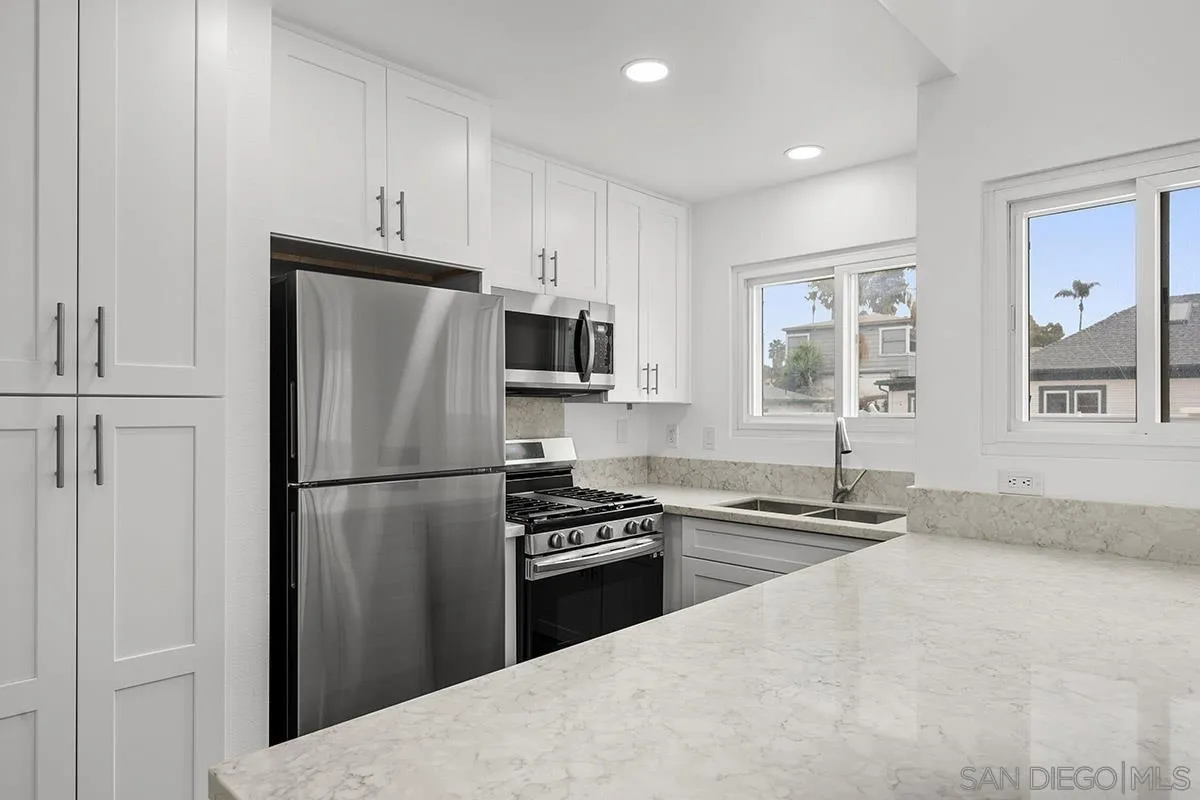 2742 A Street, Unit 202 San Diego, CA 92102 - Photo 9 of 22 a kitchen with granite countertop a refrigerator stove and sink