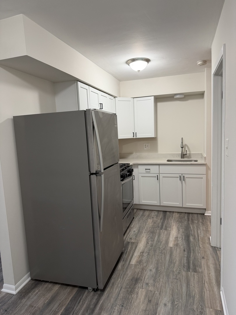5331 South Kilbourn Avenue, Unit 6 Chicago, IL 60632 - Photo 7 of 11 a kitchen with a refrigerator a sink and cabinets