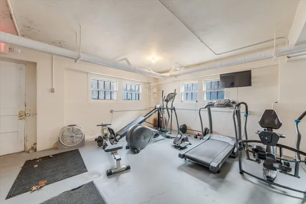 a view of a room with gym equipment