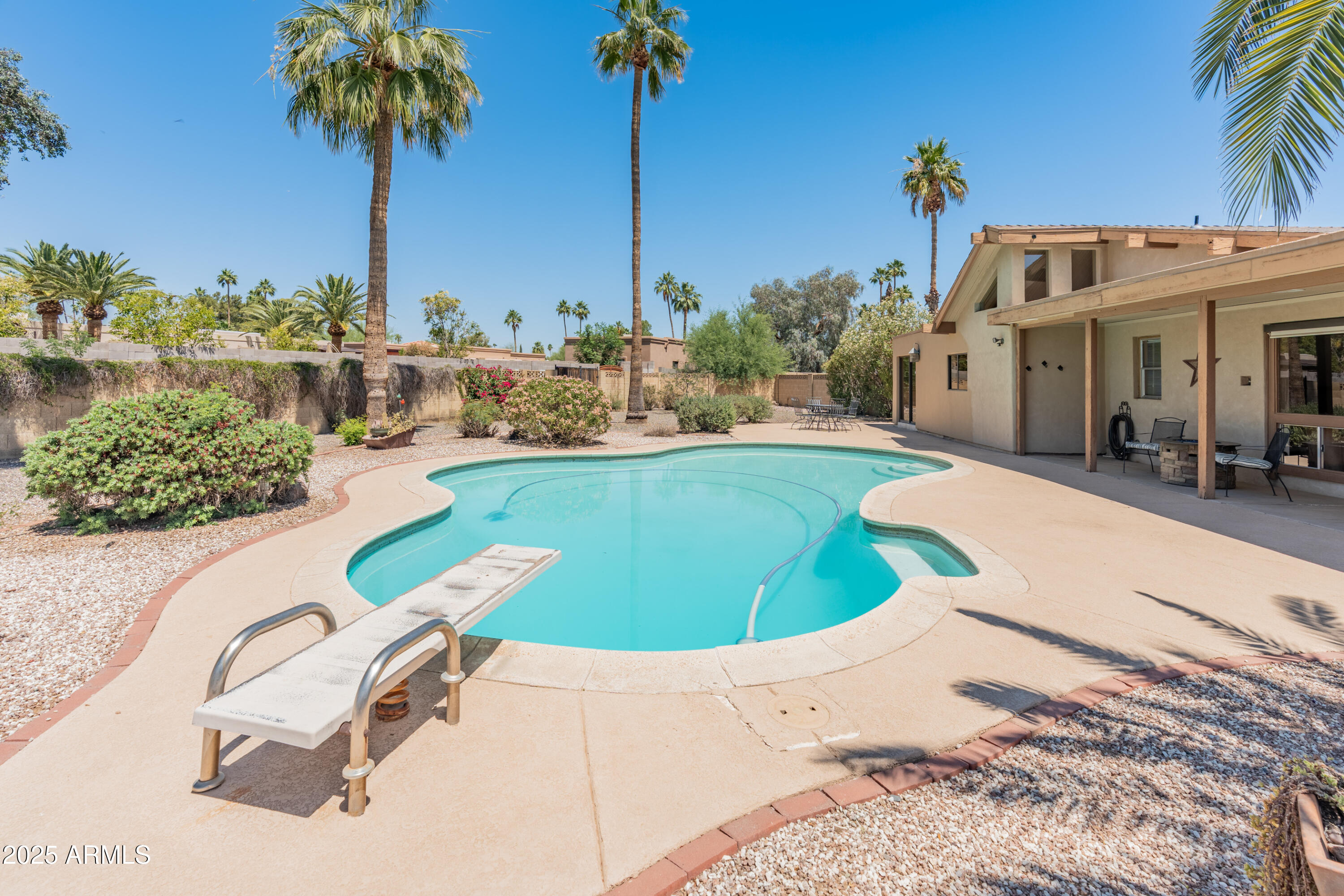 a view of a swimming pool with a garden
