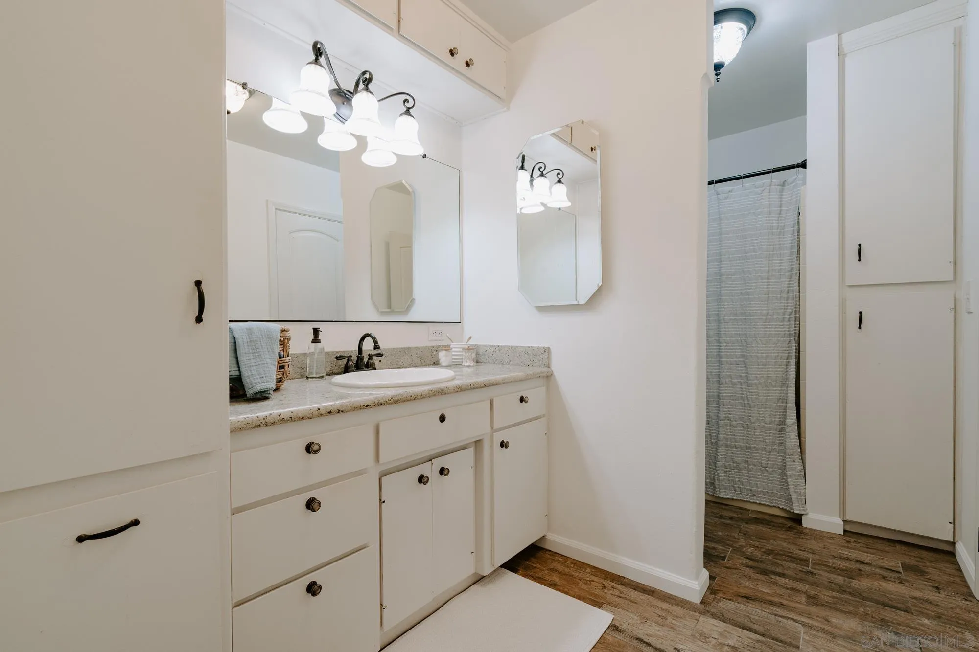 1560 South Grade Road Alpine, CA 91901 - Photo 13 of 48 a bathroom with a double vanity sink a mirror and a shower