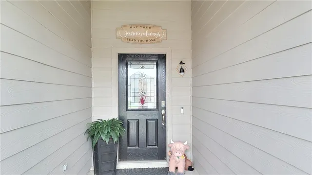 a potted plant sitting in front of a house