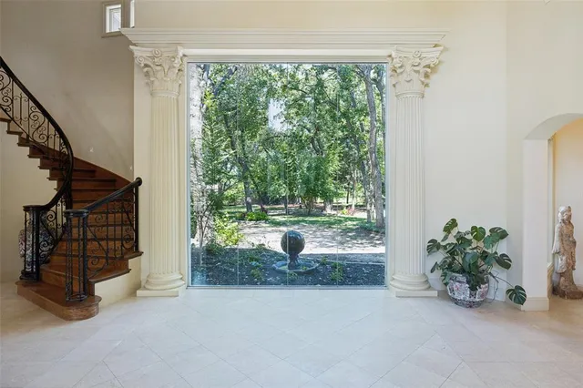 wooden floor in a room with a fountain