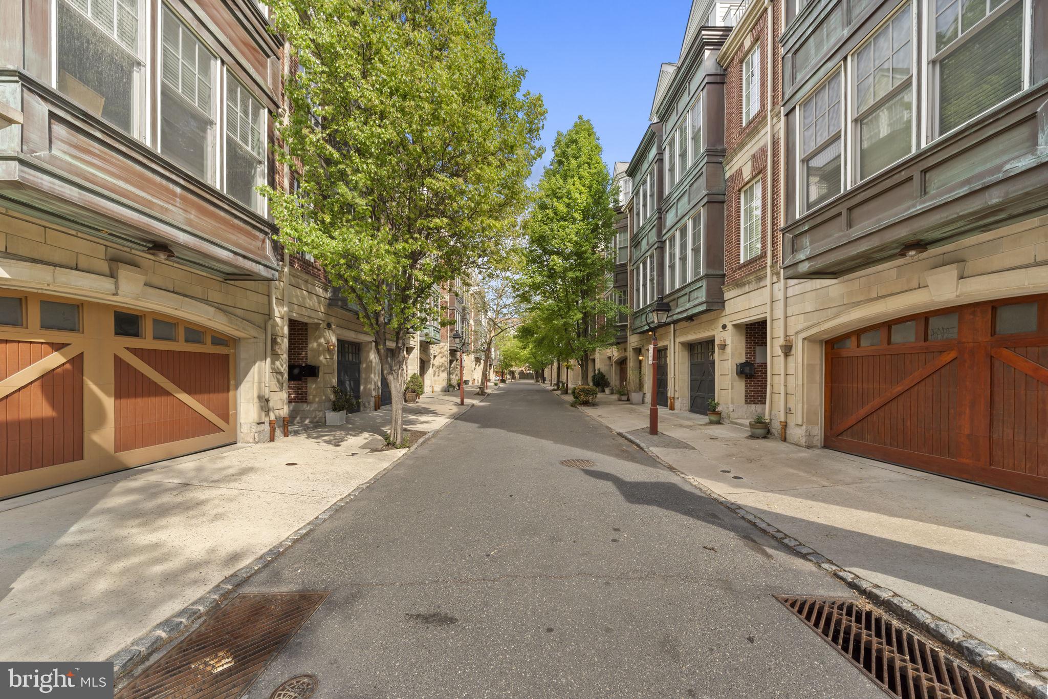 Charming tree-lined urban street.