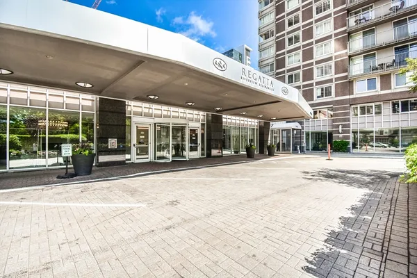 a view of a building with a garden