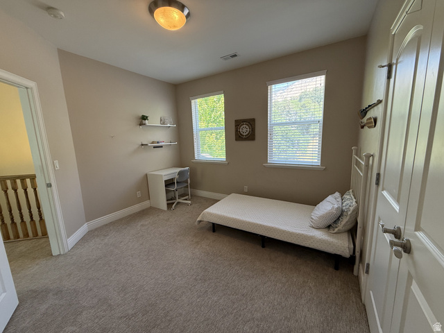 2388 East 850 South Springville, UT 84663 - Photo 37 of 58 Neutral paint finishes with carpet flooring, two windows with horizontal blinds, overhead lighting, and white door trim