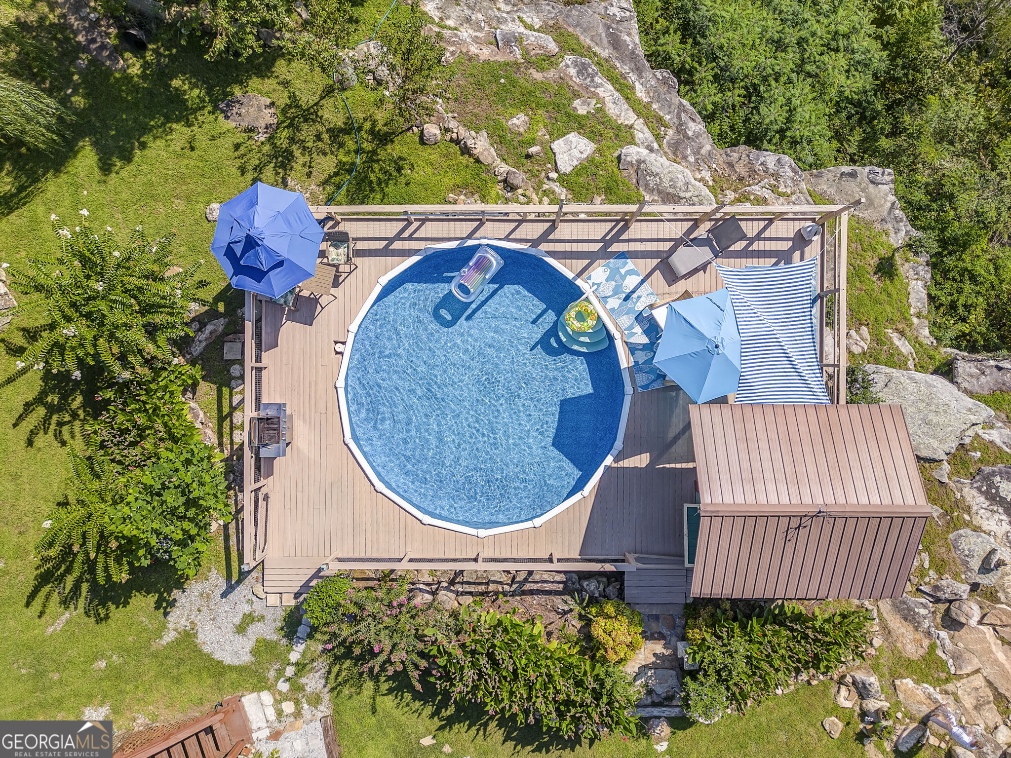 7896 Old State Road Menlo, GA 30731 - Photo 8 of 79 an aerial view of a house with a garden and swimming pool