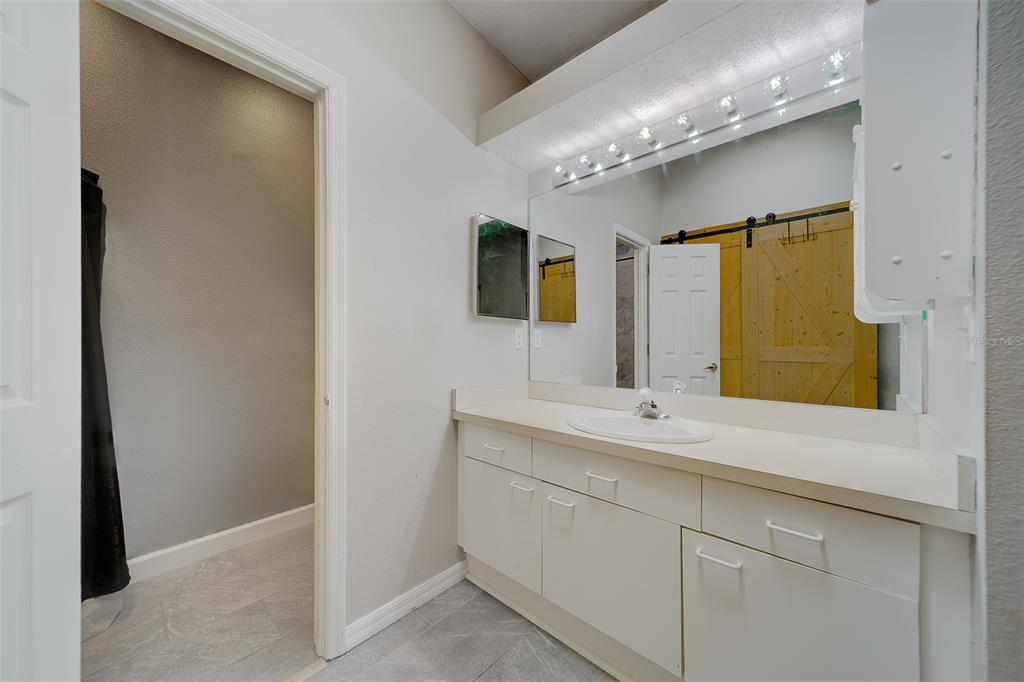 9241 Jake's Path Largo, FL 33771 - Photo 9 of 46 a bathroom with a sink a large mirror and a shower