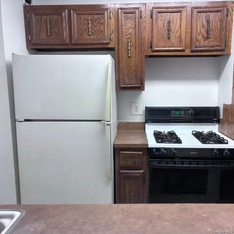 a kitchen with stainless steel appliances granite countertop a stove and a refrigerator with cabinets