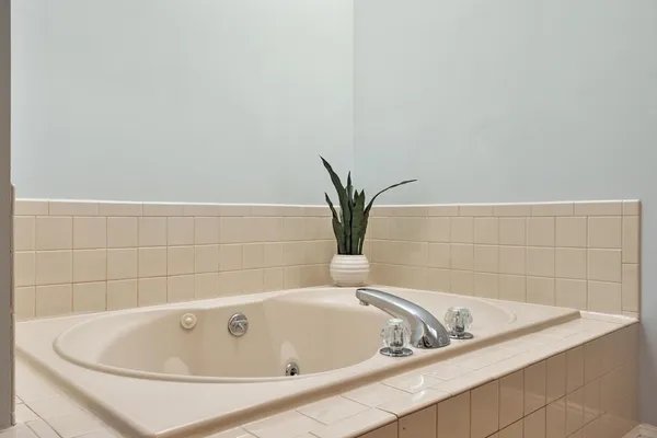 a bathroom with a bathtub