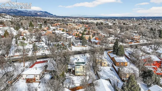 a city view with tall buildings