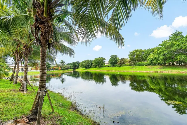a view of a lake and a yard