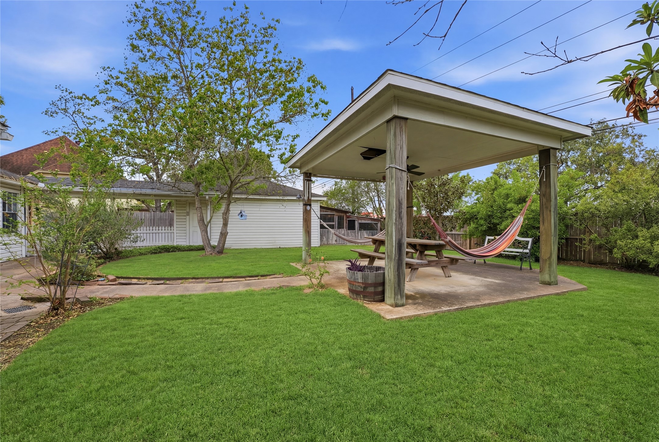 22338 Wetherburn Lane Katy, TX 77449 - Photo 22 of 36 Ample space for entertaining complete with gazebo for relaxing, rose bushes, fruit trees, Texas sage and crepe myrtles will all be in bloom soon! Kennels in back of garage for your pets.