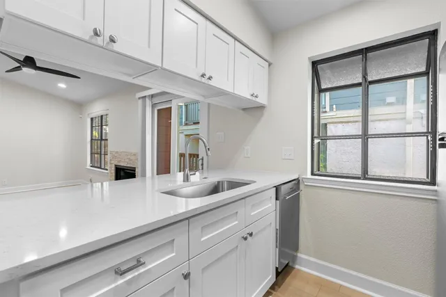a kitchen with stainless steel appliances white cabinets and a stove