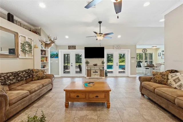 a view of a lake in a forest