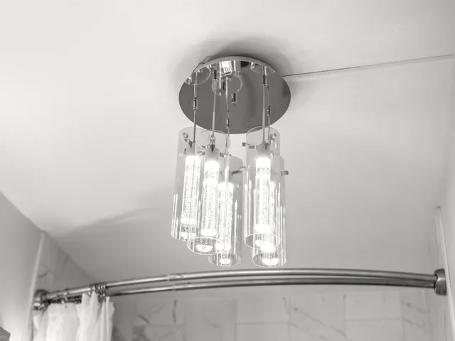 a view of a chandelier in a room
