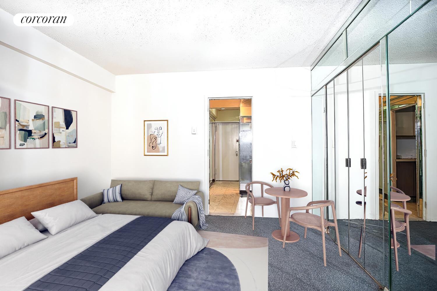 210 East 47th Street, Unit 8G Manhattan, NY 10017 - Photo 2 of 6 a living room with furniture and a flat screen tv