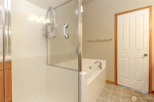 a bathroom with a bathtub