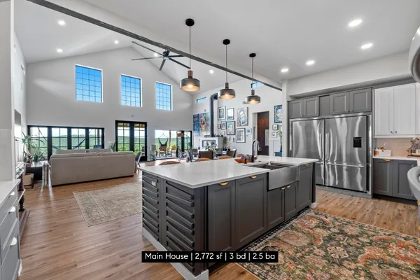 a living room with a couch and a table