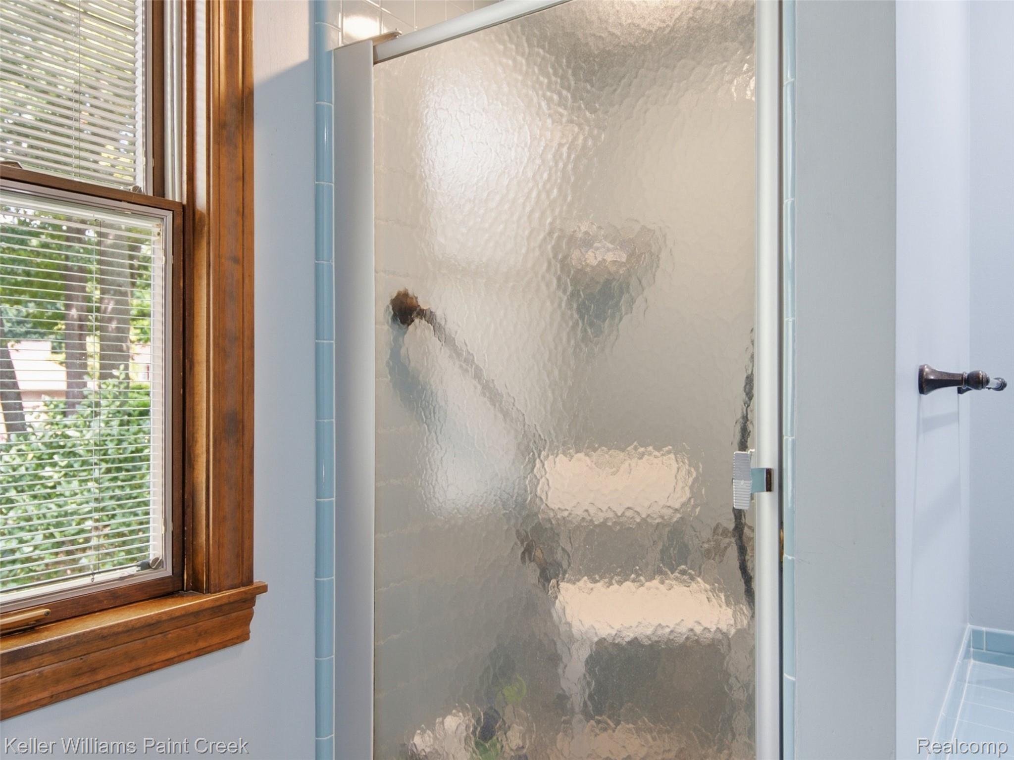 2950 Leyton Court Rochester, MI 48306 - Photo 29 of 46 Shower enclosure with textured glass paneling and a chrome handle