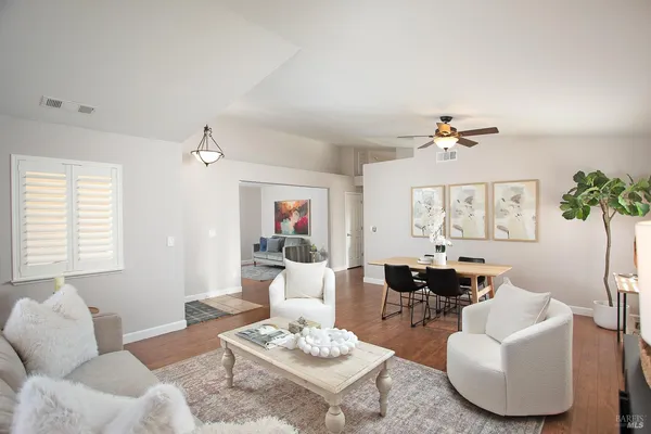 a living room with furniture or couch and a potted plant