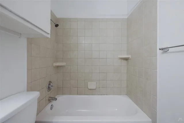 a bath tub sitting next to a white toilet
