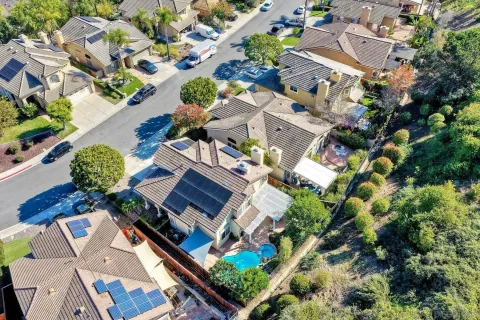 an aerial view of residential house with outdoor space