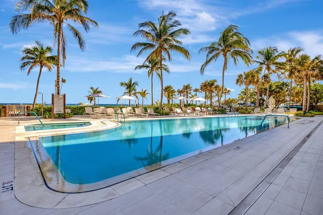 a view of a park with large trees