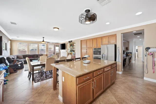 a kitchen with lots of counter top space