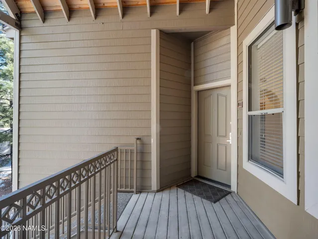 a view of wooden balcony