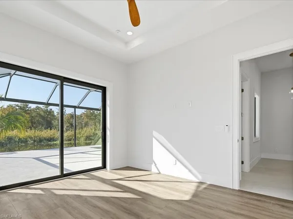 a view of cabinets and window