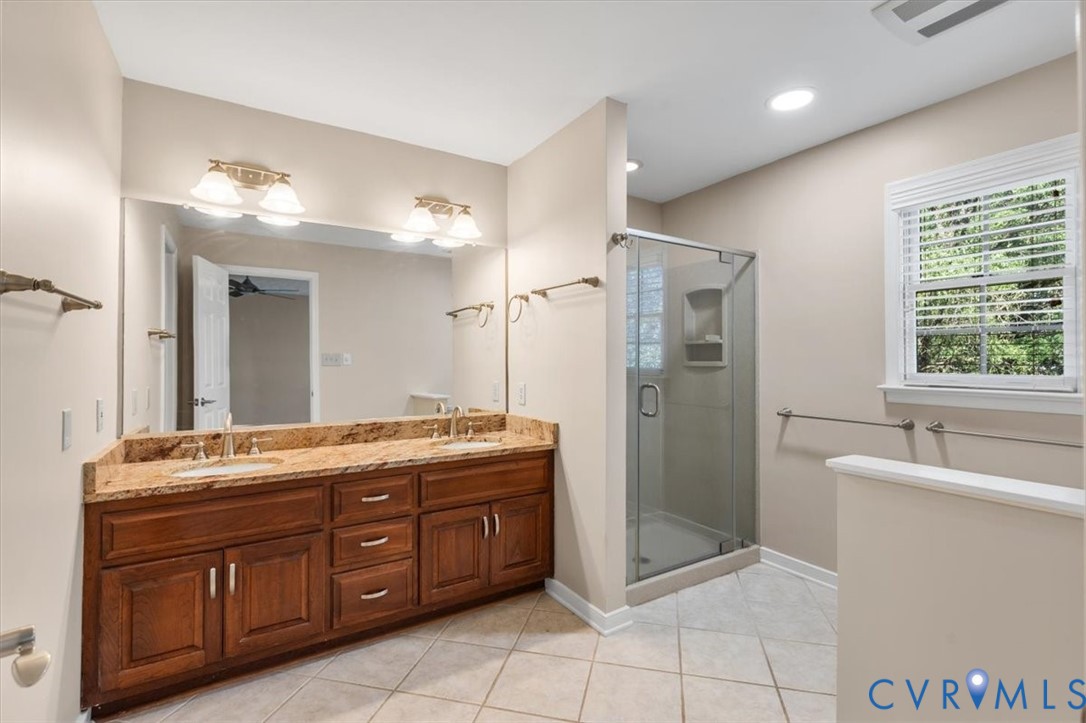 1437 Palmore Road Powhatan, VA 23139 - Photo 30 of 60 Bathroom featuring a double vanity with a stone co