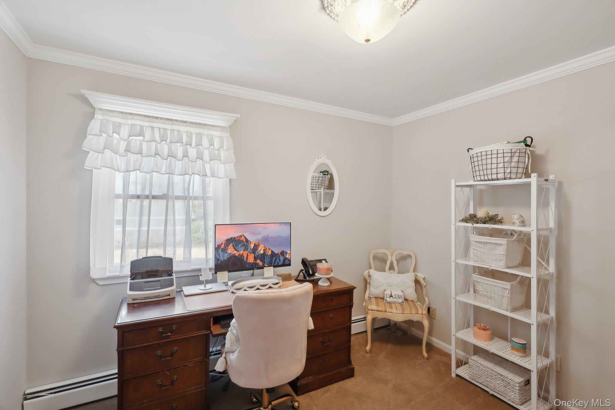 230 West Islip Road West Islip, NY 11795 - Photo 26 of 50 Office space featuring carpet, a baseboard heating unit, and ornamental molding