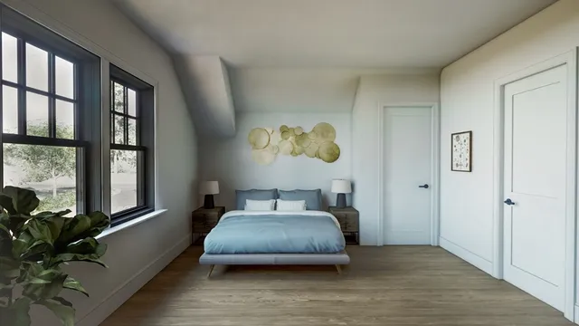 a bedroom with a bed and window