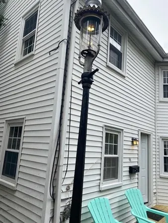 a view of a house with a white door