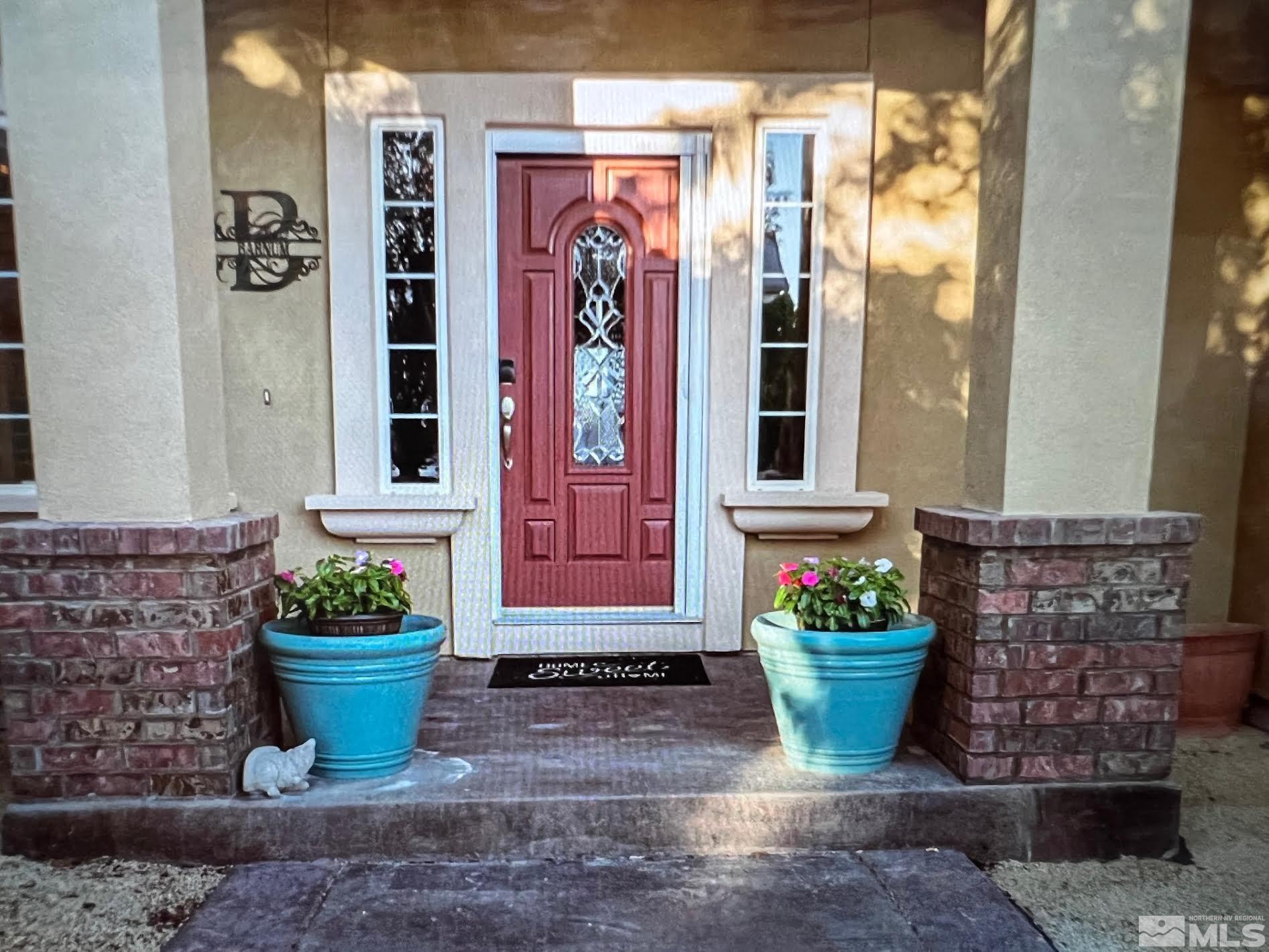 a view of a potted plant in front of a door