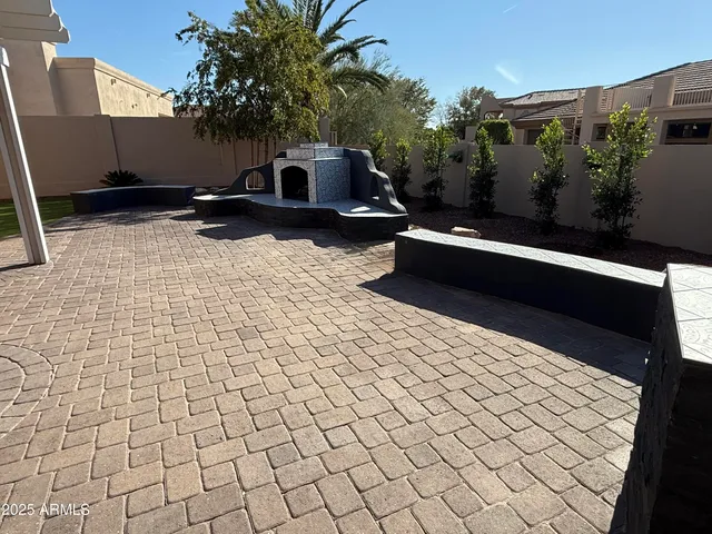 a terrace with a sink