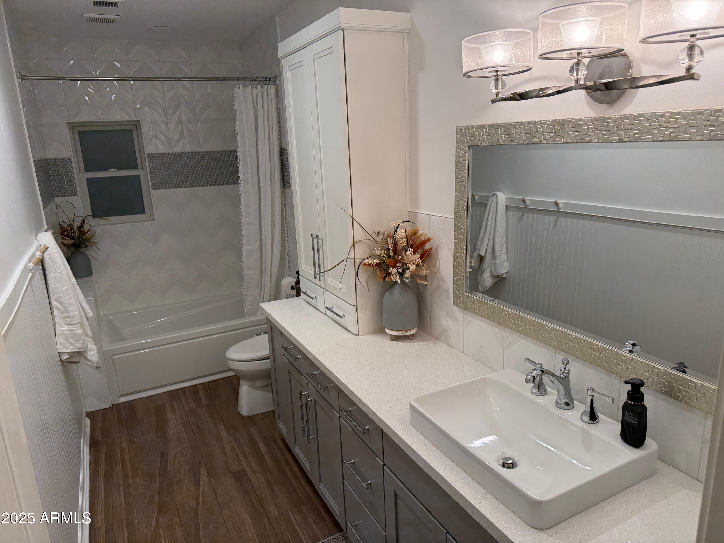 4055 North Recker Road, Unit 62 Mesa, AZ 85215 - Photo 45 of 47 a bathroom with a sink a toilet and shower