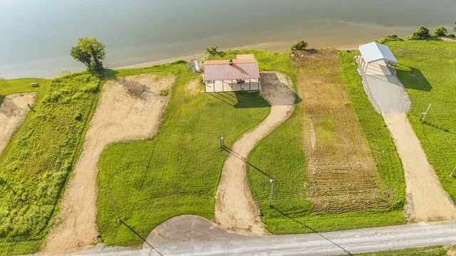 a bird view of a swimming pool