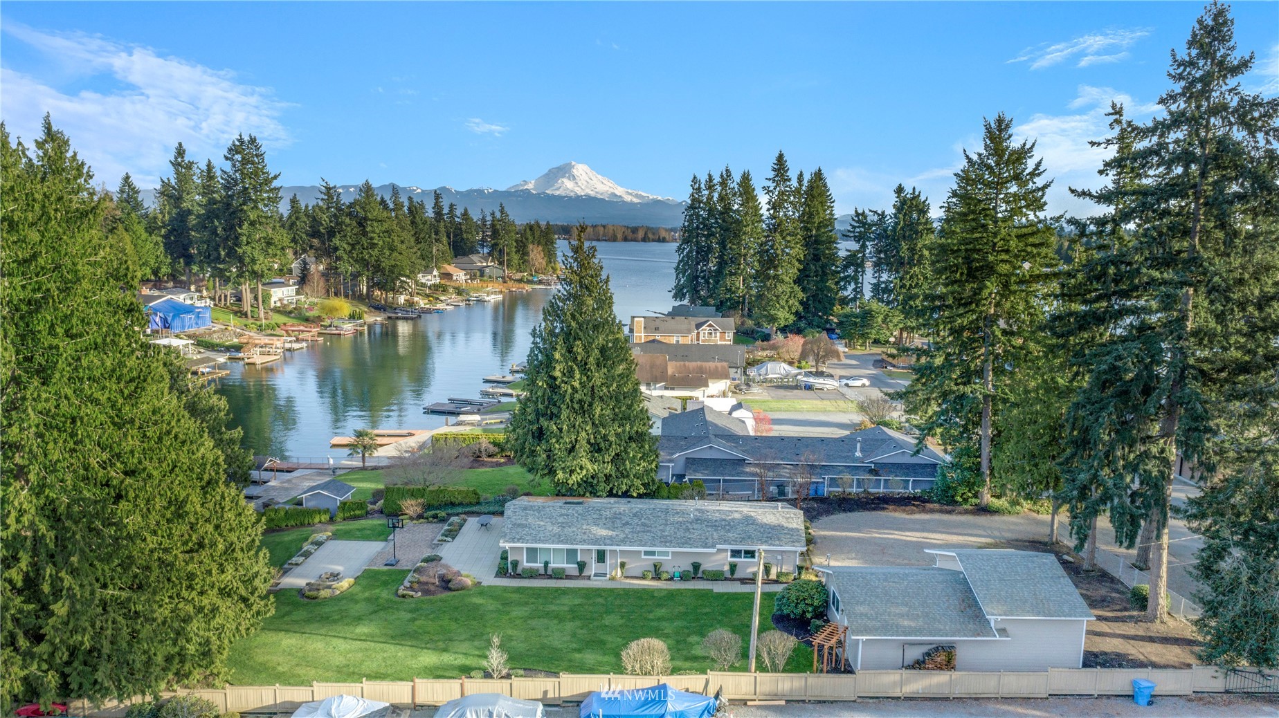 1919 Channel Road East Lake Tapps, WA 98391 - Photo 32 of 33 an aerial view of a house with swimming pool outdoor seating and yard