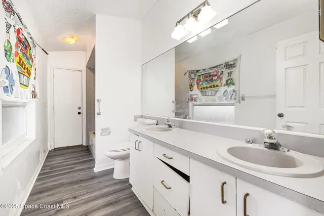 a bathroom with a sink a toilet a mirror and shower