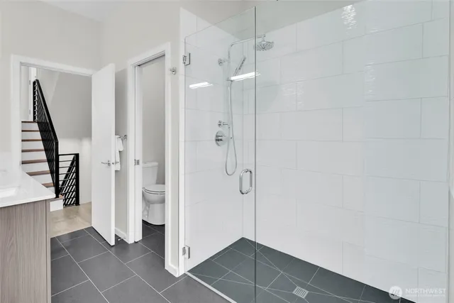 a view of a bathroom with a shower