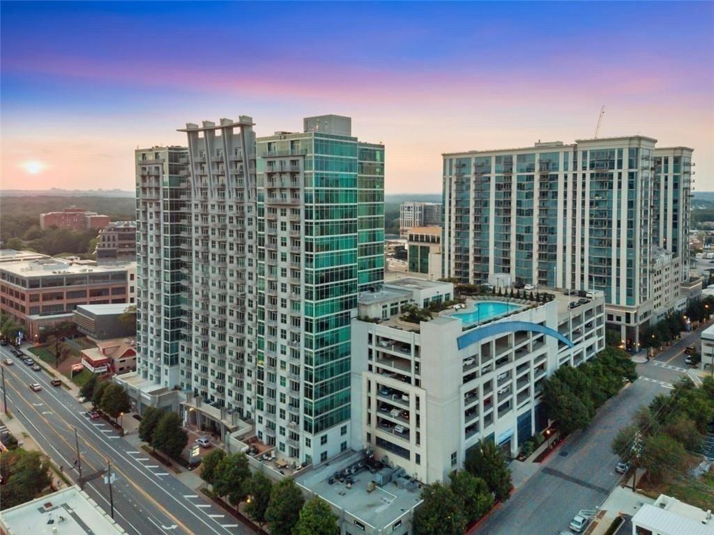 a view of a city with tall buildings