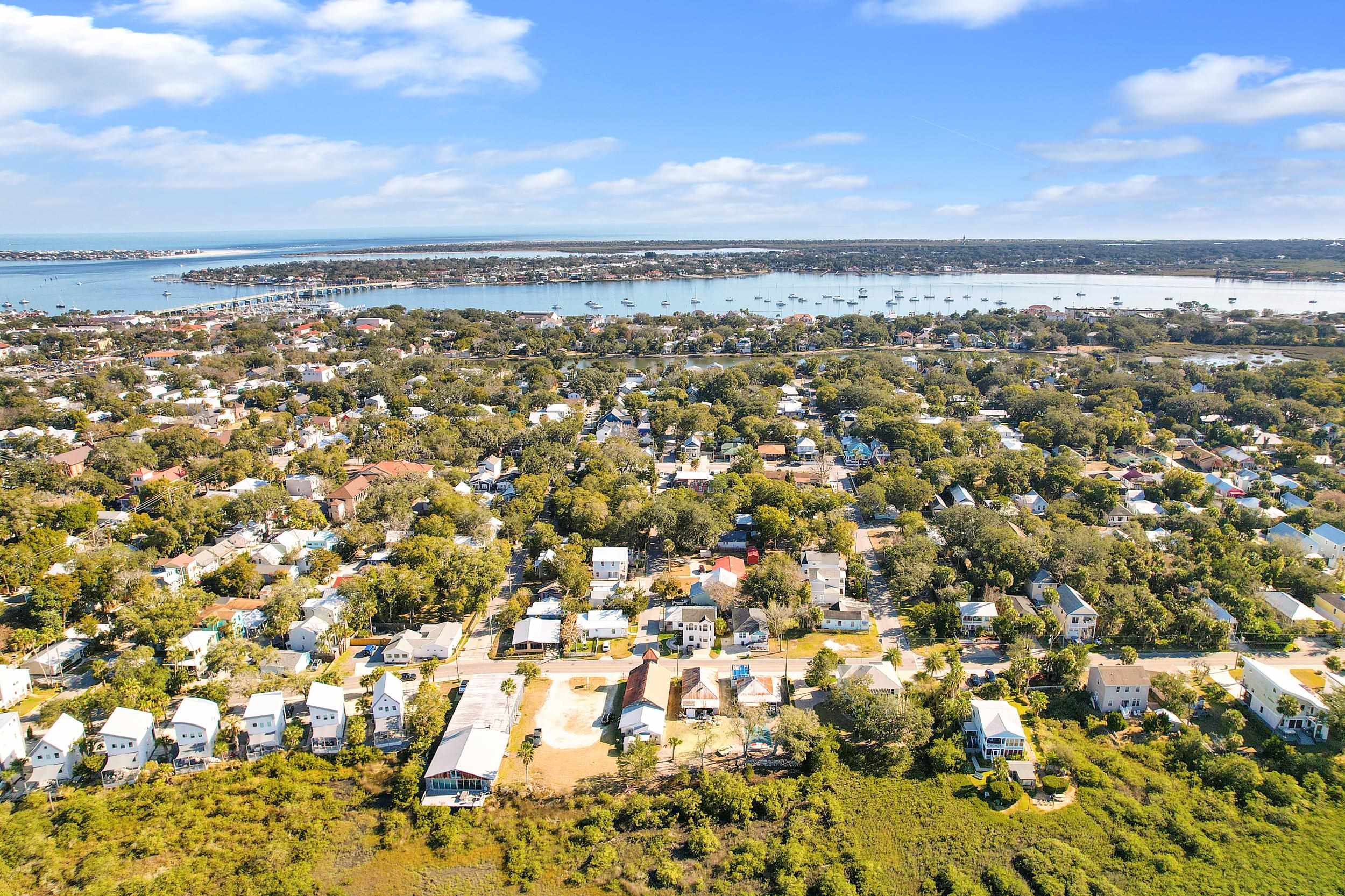 224 Riberia Street St. Augustine, FL 32084 - Photo 10 of 10 Aerial view of property's location with nearby suburban area and a large body of water